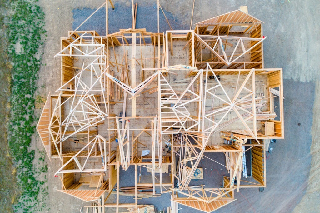 an arial view of a home under construction